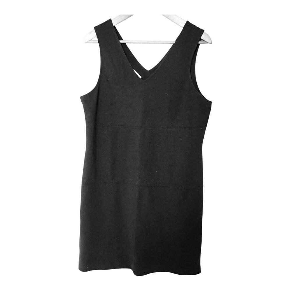 Vintage Laura Ashley Knit Dress Womens 8 Black Sleeveless V Neck Shift Dress